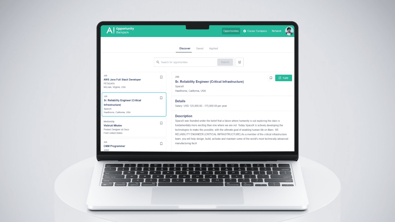 Screenshot of AI Backpack Web App
