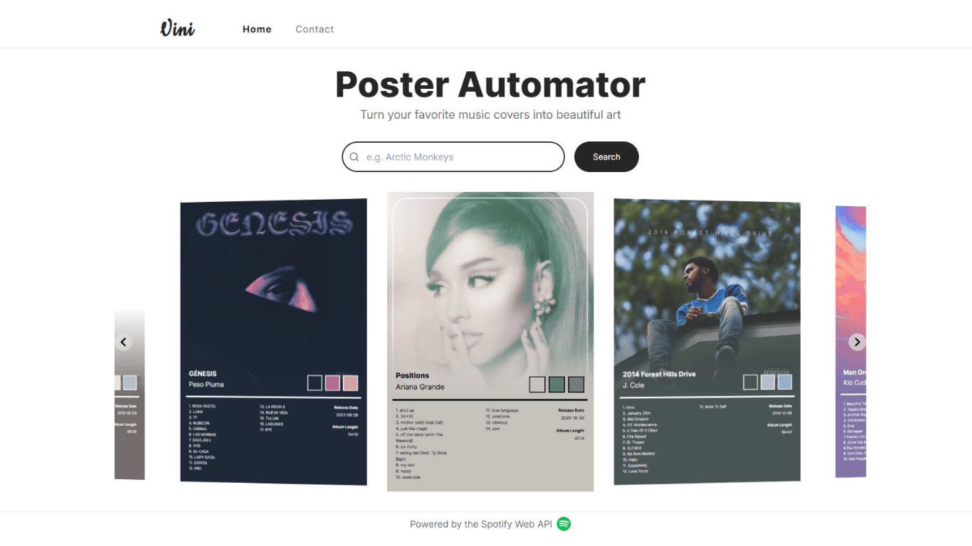 Screenshot of Vini Posters